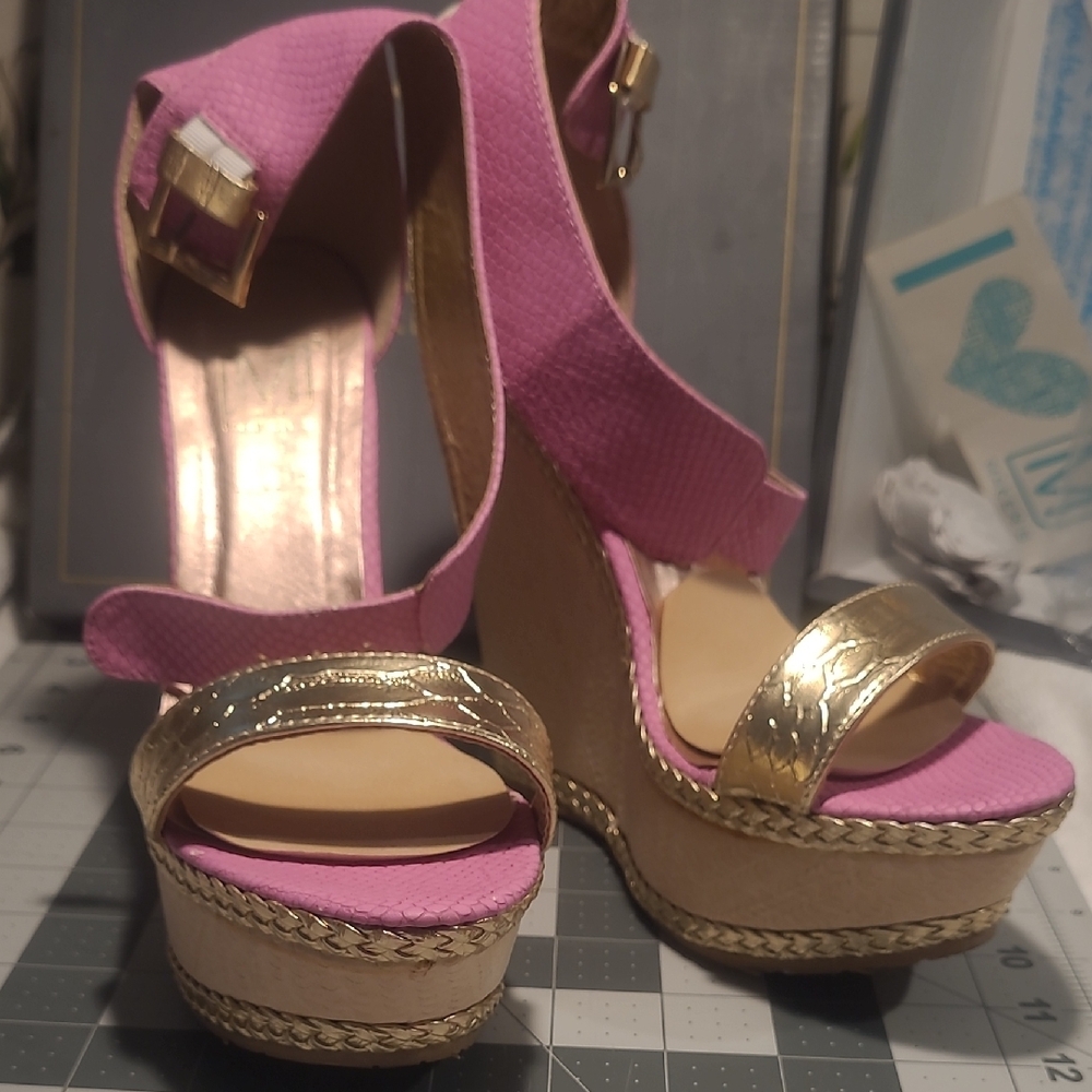 Maker's Pink and Gold Women's Platform Sandals